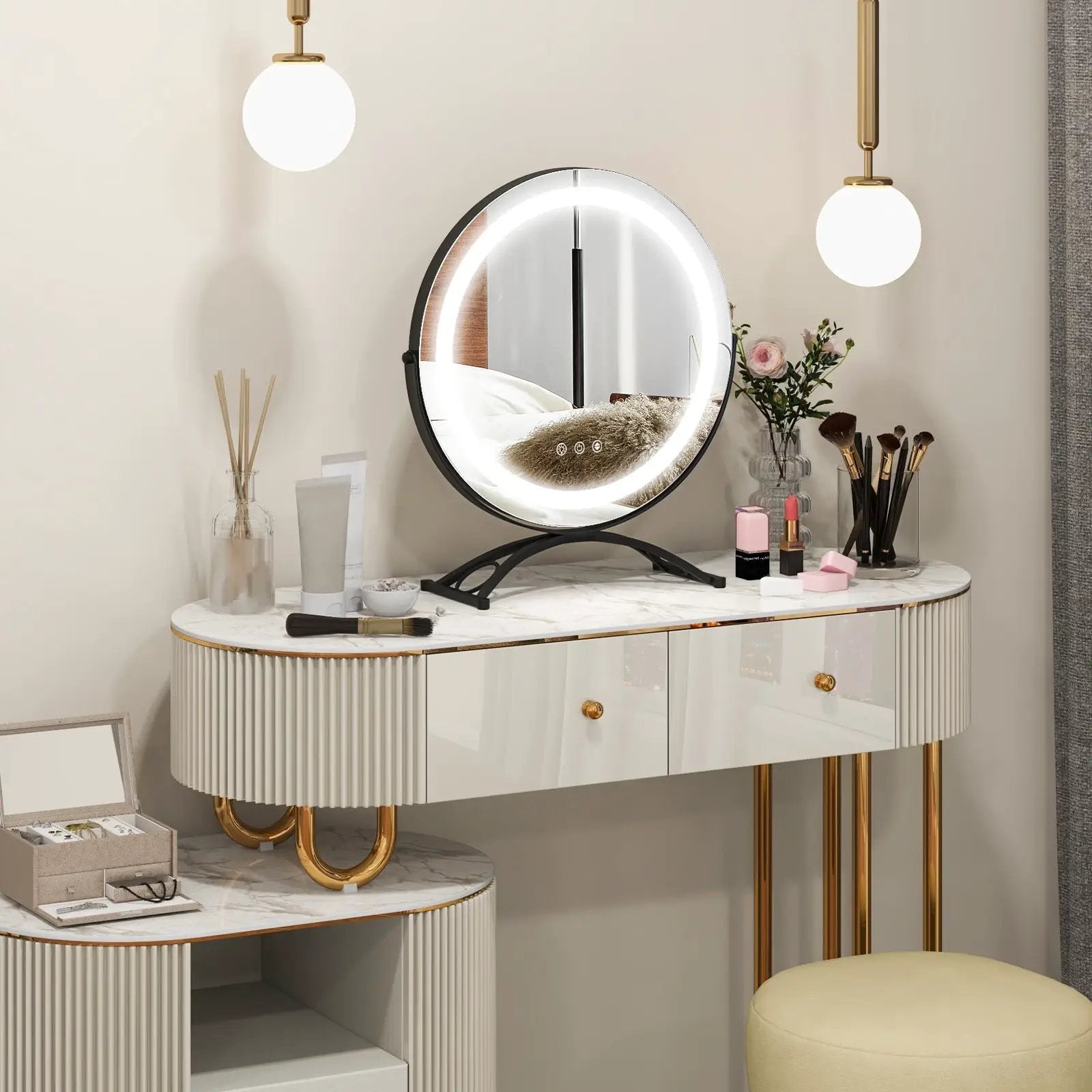 16 x 16 Inch Round LED Vanity Mirror with 3-Color Lighting and Brightness Dimming by DirectDeals