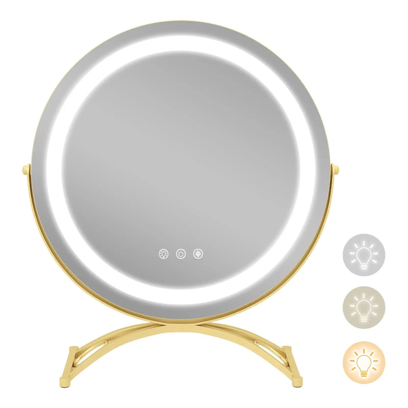 16 x 16 Inch Round LED Vanity Mirror with 3-Color Lighting and Brightness Dimming by DirectDeals