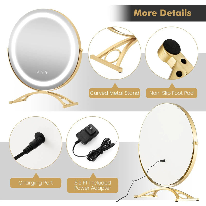 16 x 16 Inch Round LED Vanity Mirror with 3-Color Lighting and Brightness Dimming by DirectDeals