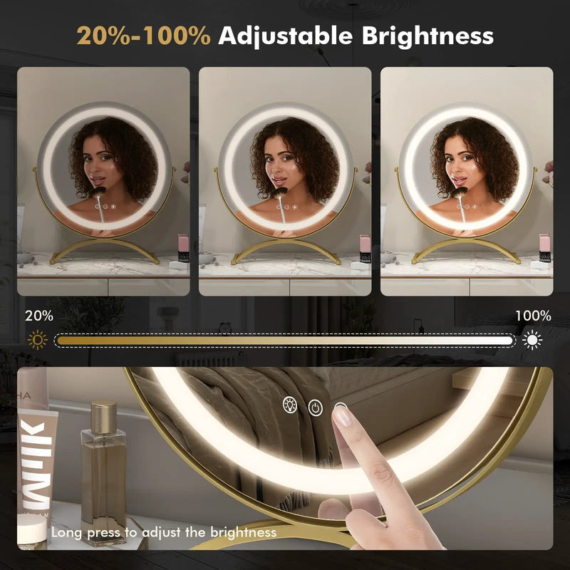 16 x 16 Inch Round LED Vanity Mirror with 3-Color Lighting and Brightness Dimming by DirectDeals