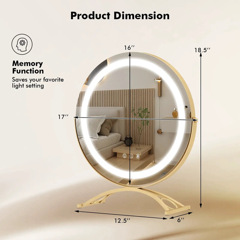 16 x 16 Inch Round LED Vanity Mirror with 3-Color Lighting and Brightness Dimming by DirectDeals