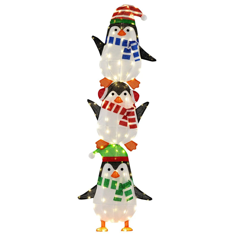 Lighted Penguins Decoration with Warm White Lights and Cute Hats by DirectDeals