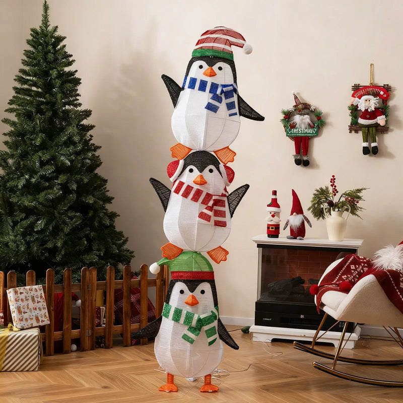 Lighted Penguins Decoration with Warm White Lights and Cute Hats by DirectDeals