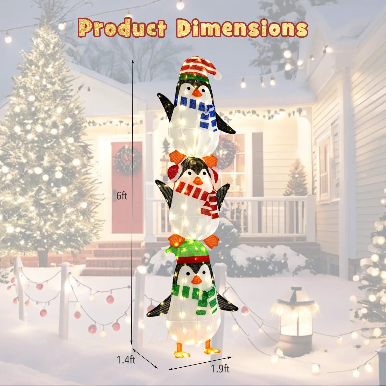 Lighted Penguins Decoration with Warm White Lights and Cute Hats by DirectDeals
