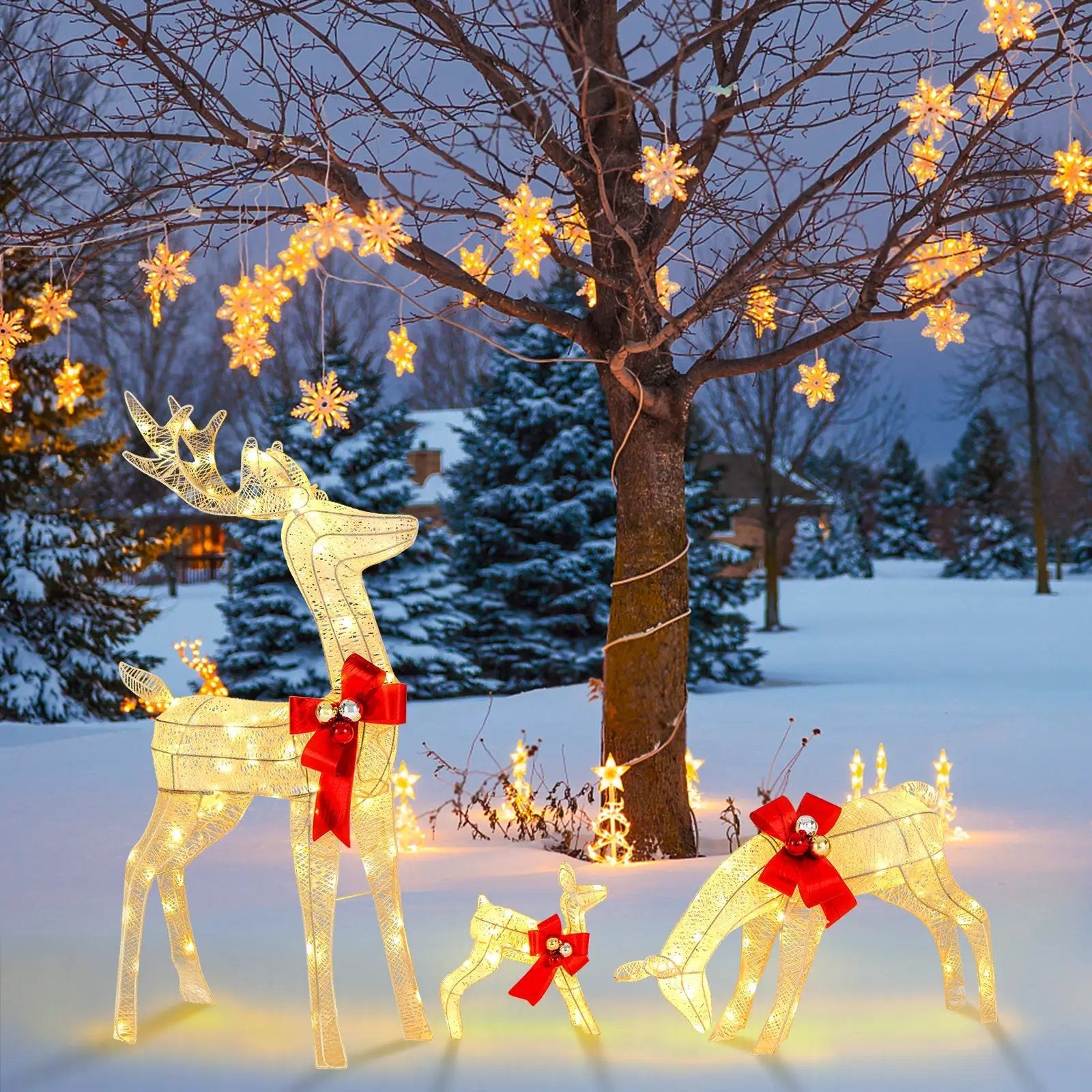 3 Pieces Lighted Reindeer Family Set with 230 LED Lights Stakes by DirectDeals