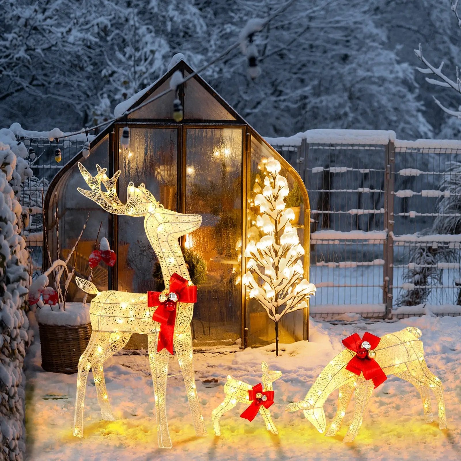 3 Pieces Lighted Reindeer Family Set with 230 LED Lights Stakes by DirectDeals