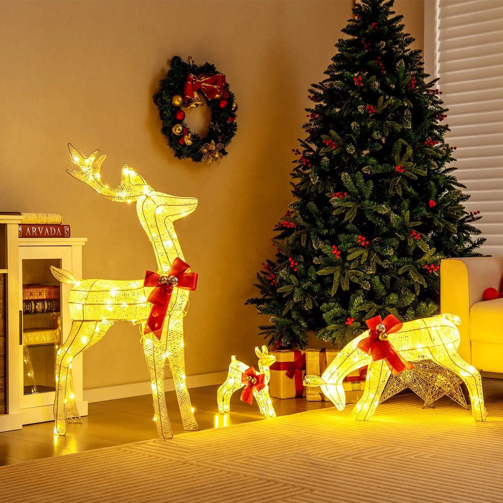 3 Pieces Lighted Reindeer Family Set with 230 LED Lights Stakes by DirectDeals
