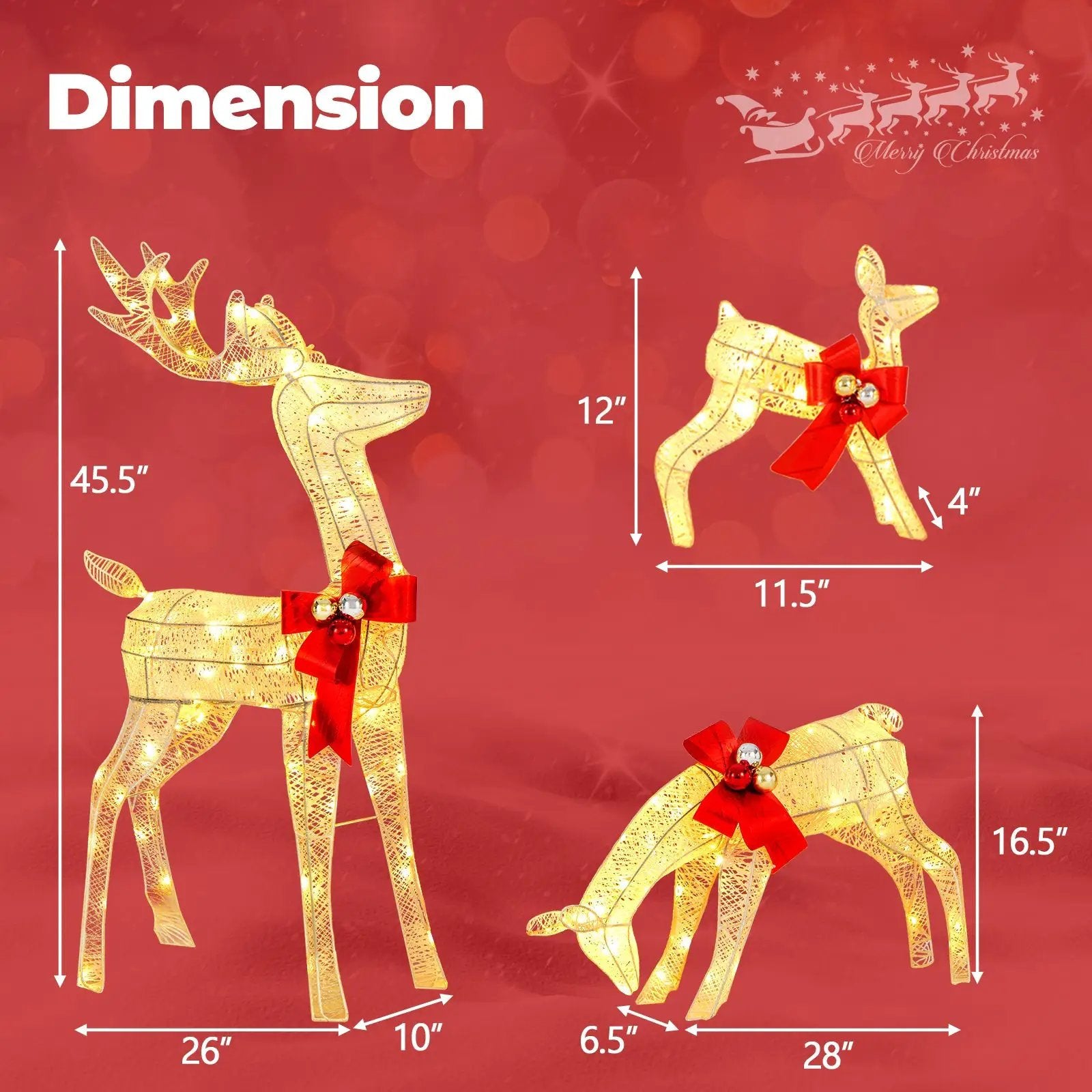 3 Pieces Lighted Reindeer Family Set with 230 LED Lights Stakes by DirectDeals