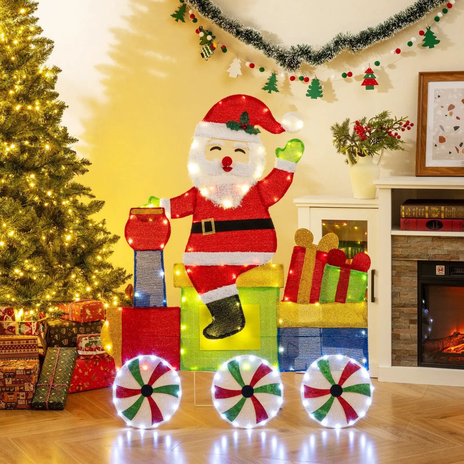 Lighted Santa on Train Christmas Decoration with LED Lights by DirectDeals