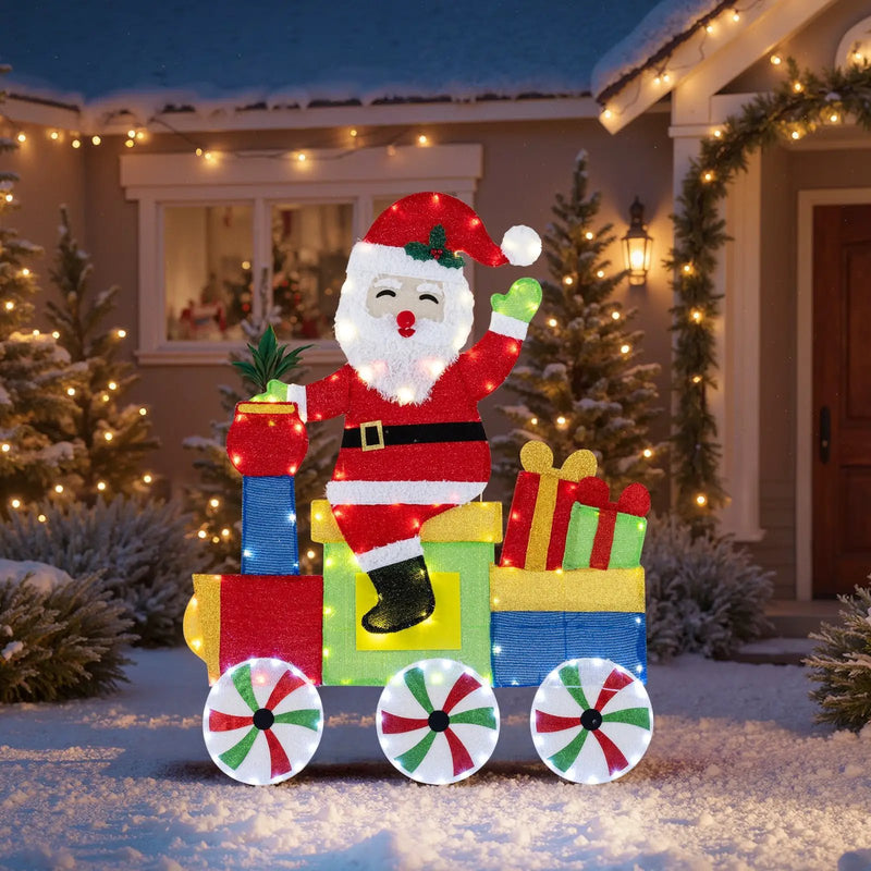 Lighted Santa on Train Christmas Decoration with LED Lights by DirectDeals