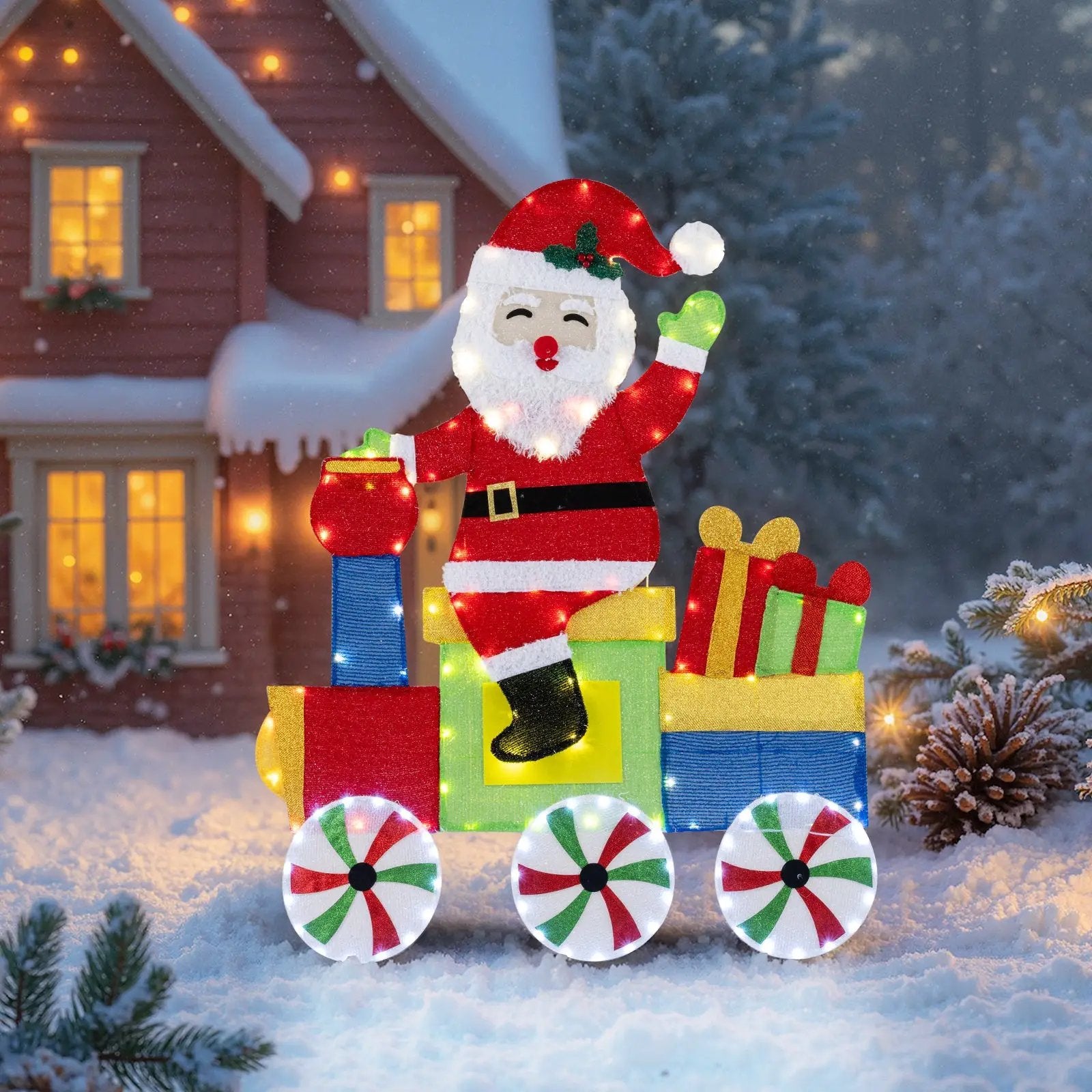 Lighted Santa on Train Christmas Decoration with LED Lights by DirectDeals
