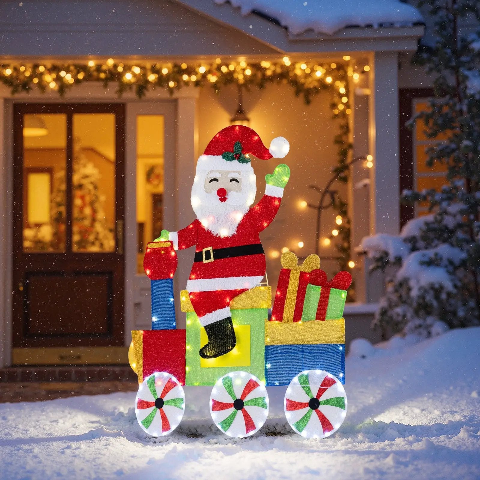 Lighted Santa on Train Christmas Decoration with LED Lights by DirectDeals