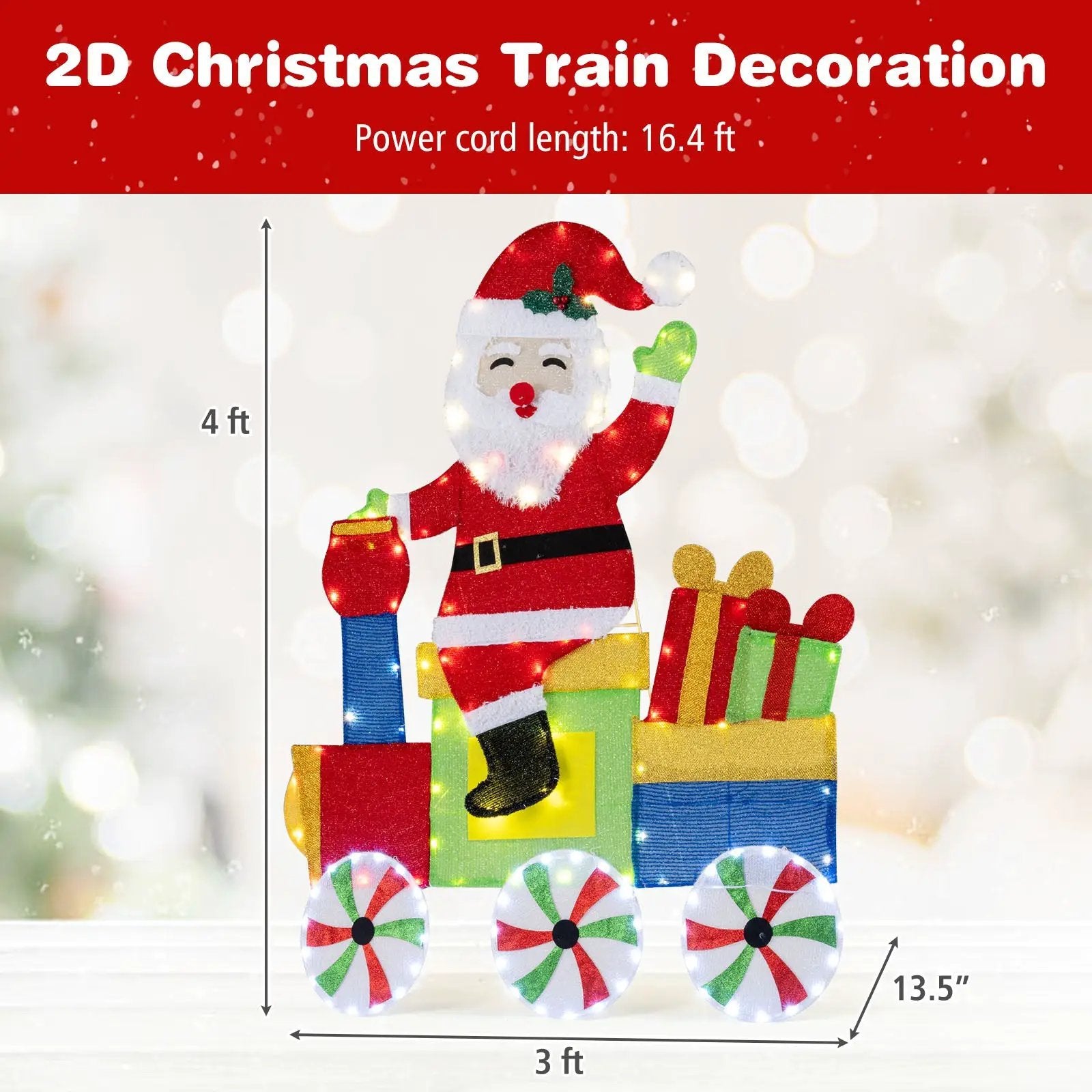Lighted Santa on Train Christmas Decoration with LED Lights by DirectDeals