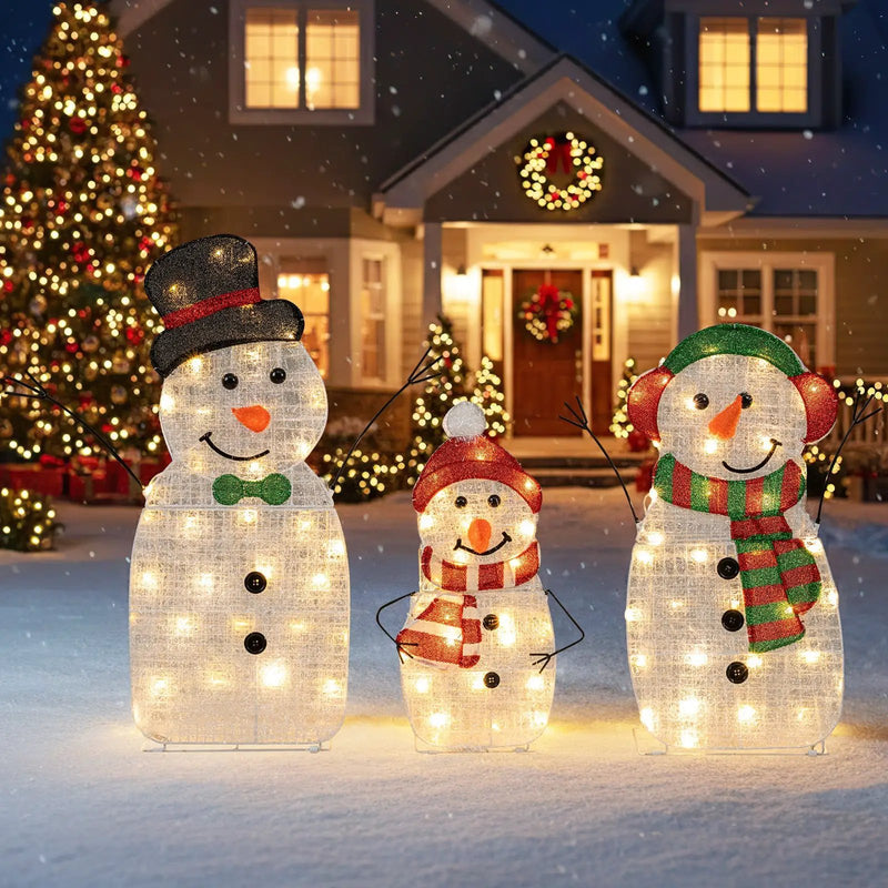 Lighted Snowman Family Christmas Decoration 3-Piece Pre-Lit 2D Snowman Set by DirectDeals