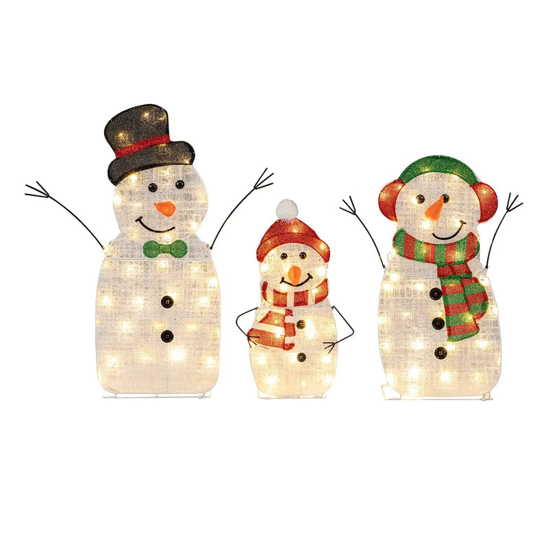 Lighted Snowman Family Christmas Decoration 3-Piece Pre-Lit 2D Snowman Set by DirectDeals