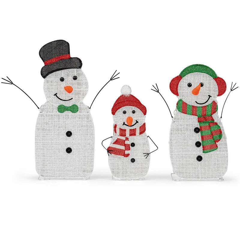 Lighted Snowman Family Christmas Decoration 3-Piece Pre-Lit 2D Snowman Set by DirectDeals