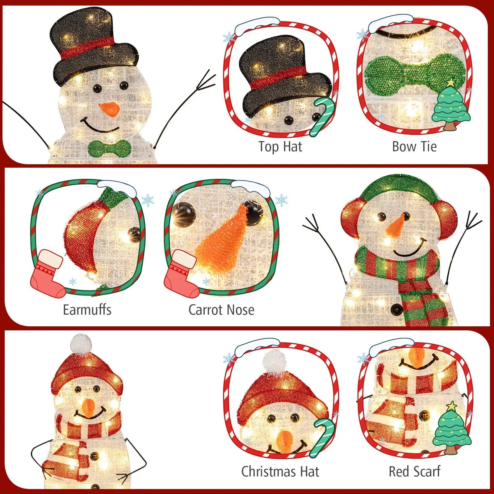 Lighted Snowman Family Christmas Decoration 3-Piece Pre-Lit 2D Snowman Set by DirectDeals