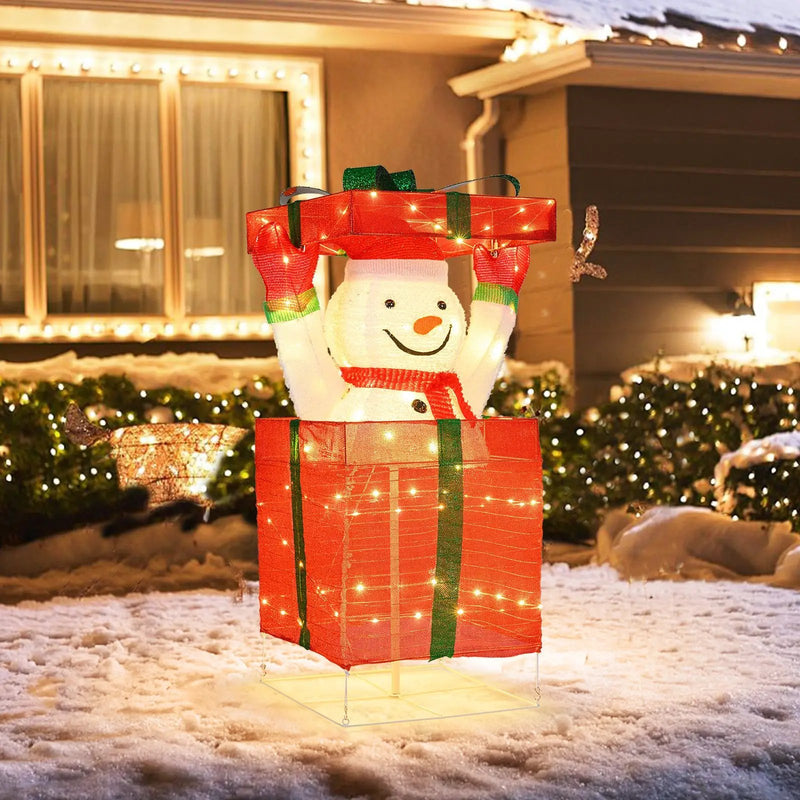 Lighted Snowman in Gift Box Christmas Decoration by DirectDeals