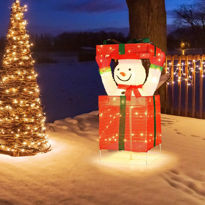 Lighted Snowman in Gift Box Christmas Decoration by DirectDeals