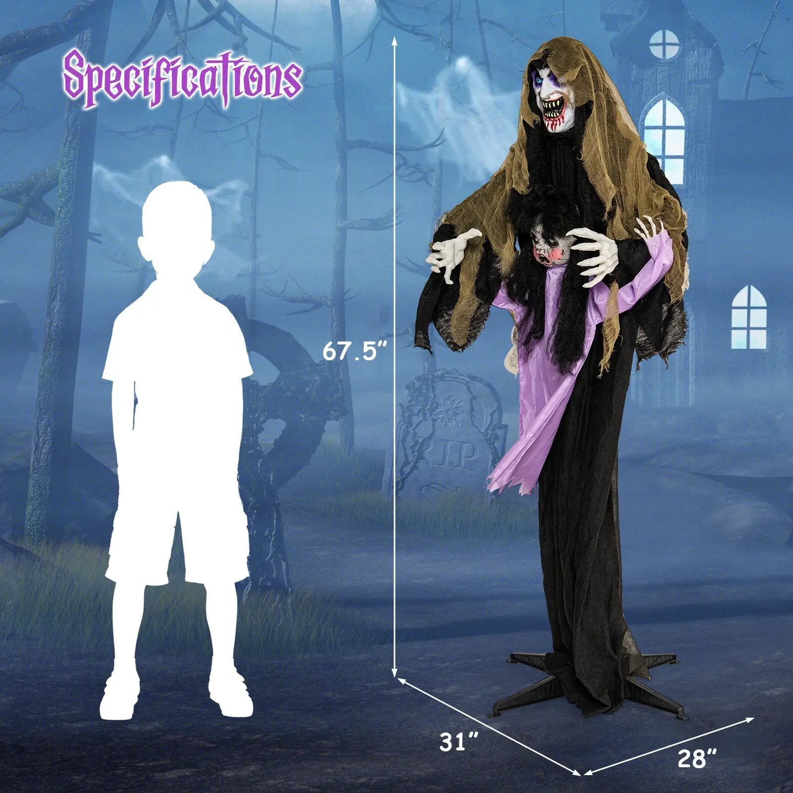 Lighted and Animated Halloween Decoration Outdoor Vampire with LED for Yard Lawn by DirectDeals