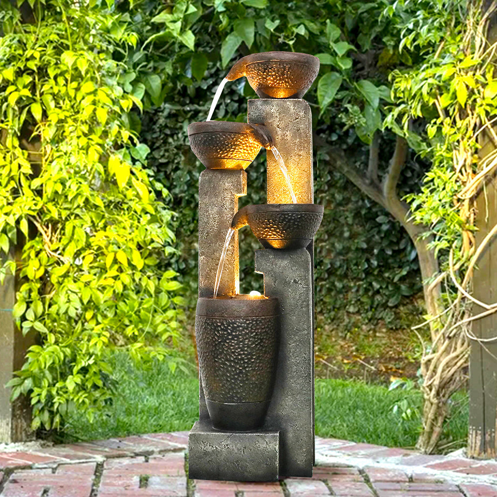 Resin Stacked Clay Pot Outdoor Water Fountain 40 Inch, photo 4 of 7