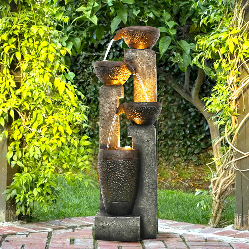 Resin Stacked Clay Pot Outdoor Water Fountain 40 Inch, photo 4 of 7