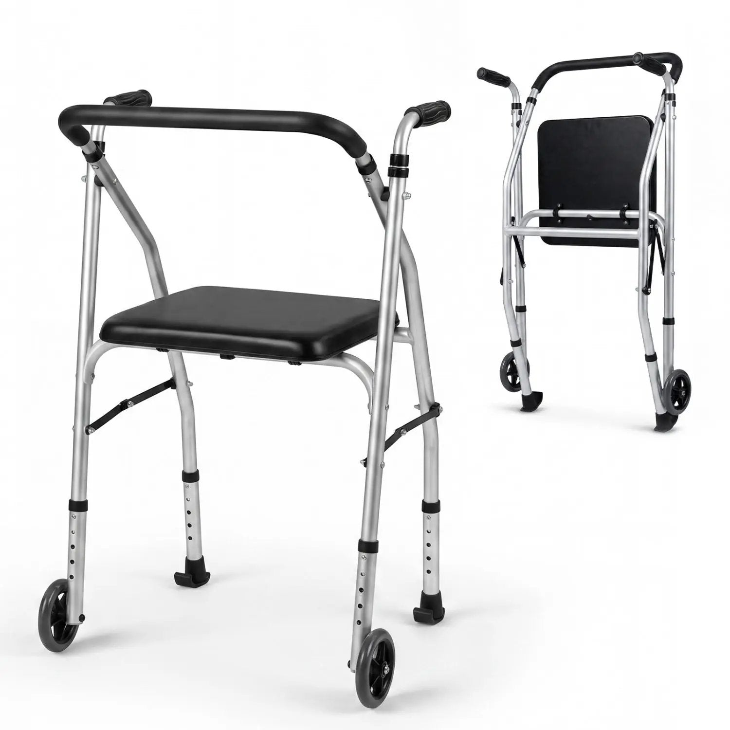Lightweight Aluminum Mobility Walker for Seniors with 2 Wheels 5-Level Adjustable Height and Padded Seat by DirectDeals