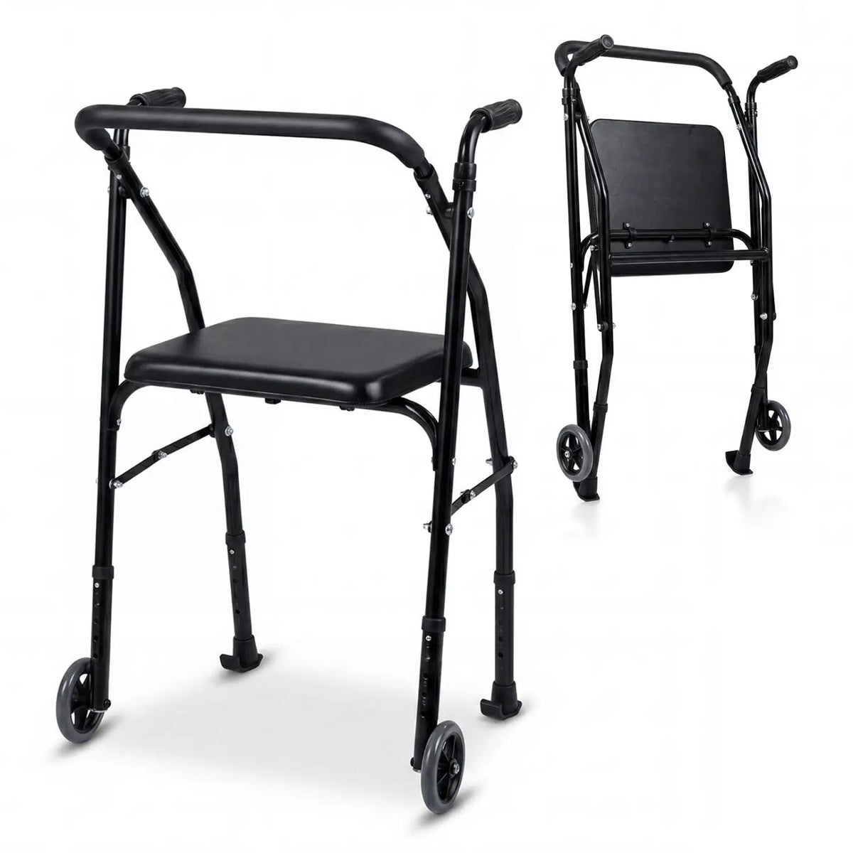 Lightweight Aluminum Mobility Walker for Seniors with 2 Wheels 5-Level Adjustable Height and Padded Seat by DirectDeals