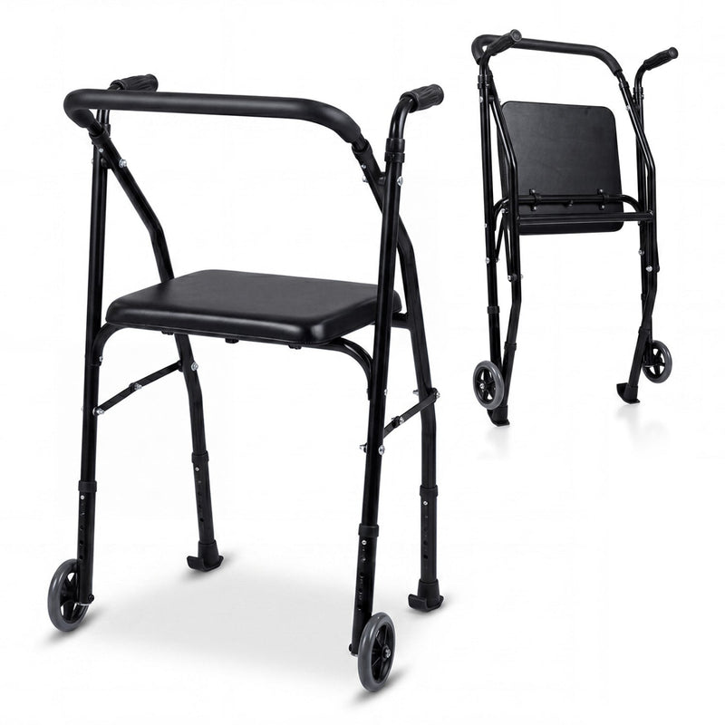 Lightweight Aluminum Mobility Walker for Seniors with 2 Wheels 5-Level Adjustable Height and Padded Seat by DirectDeals