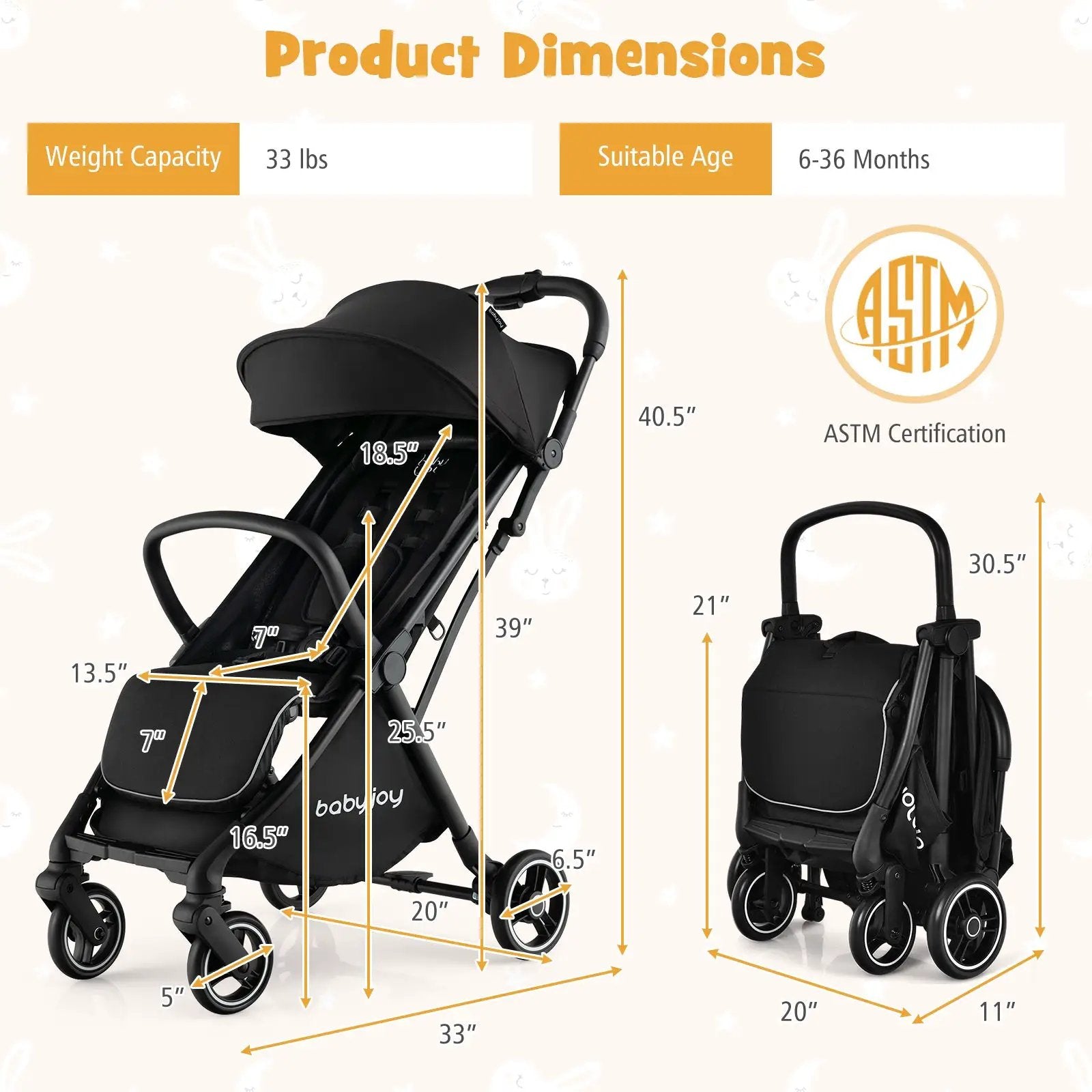 Lightweight Baby Stroller |Compact Travel Stroller for Airplane Fits Airplane Cabin & Overhead by DirectDeals