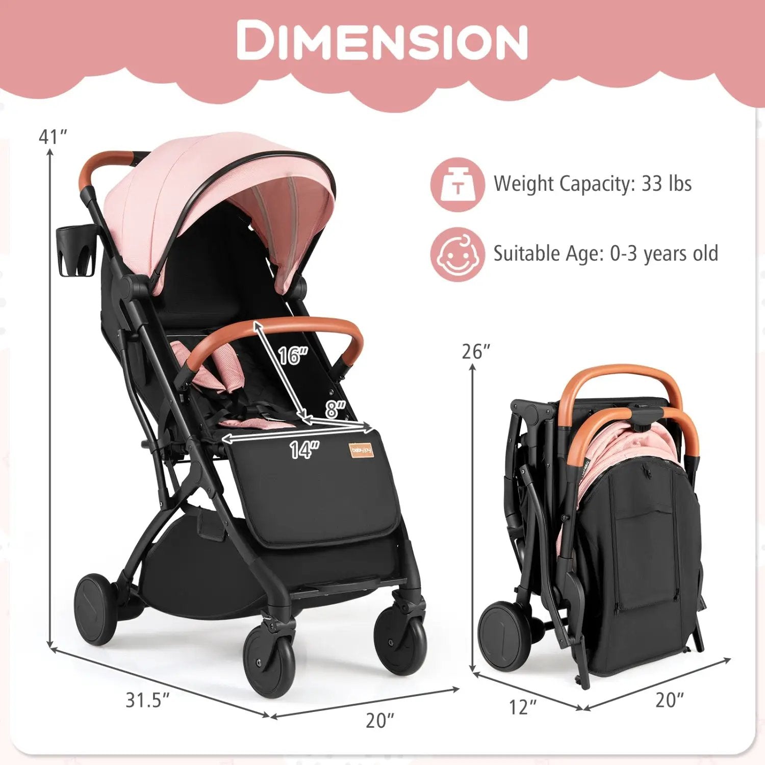 Lightweight Baby Stroller Compact Travel Stroller with One-Hand Folding by DirectDeals