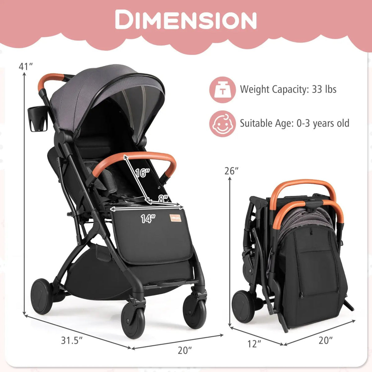 Lightweight Baby Stroller Compact Travel Stroller with One-Hand Folding by DirectDeals