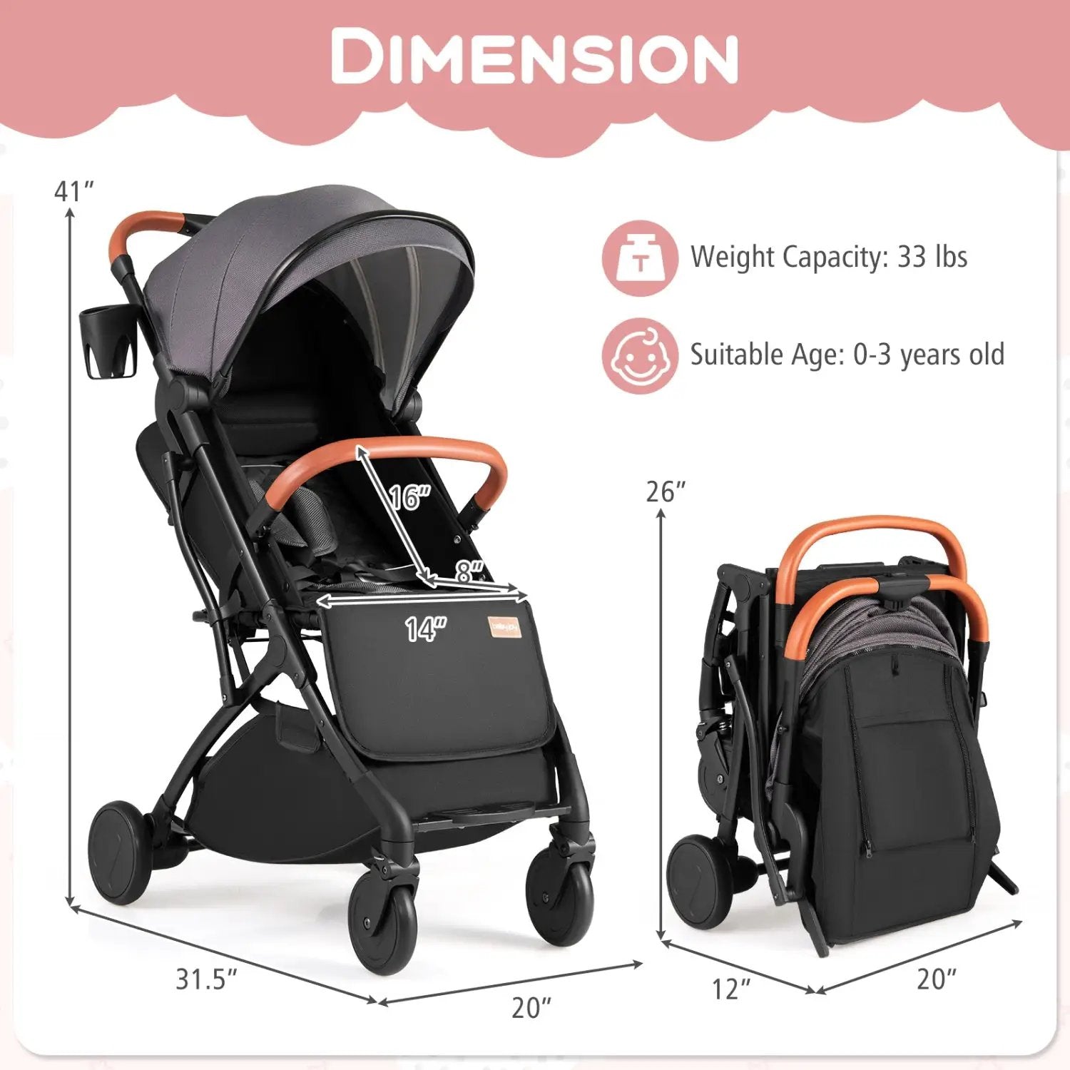 Lightweight Baby Stroller Compact Travel Stroller with One-Hand Folding by DirectDeals