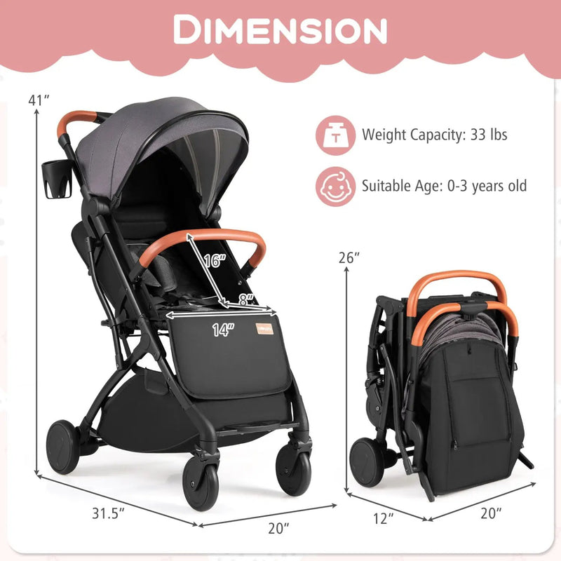 Lightweight Baby Stroller Compact Travel Stroller with One-Hand Folding by DirectDeals