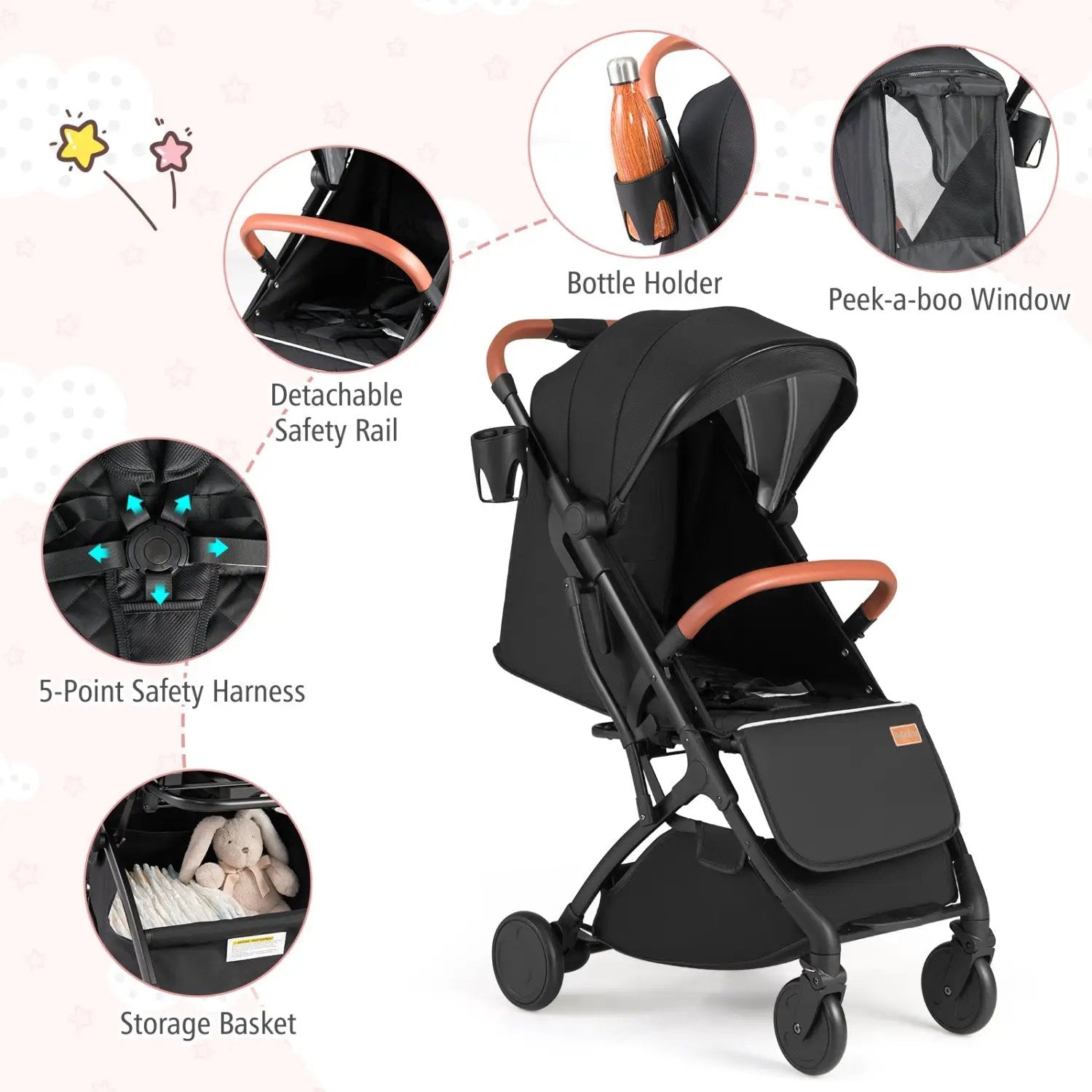 Lightweight Baby Stroller Compact Travel Stroller with One-Hand Folding by DirectDeals