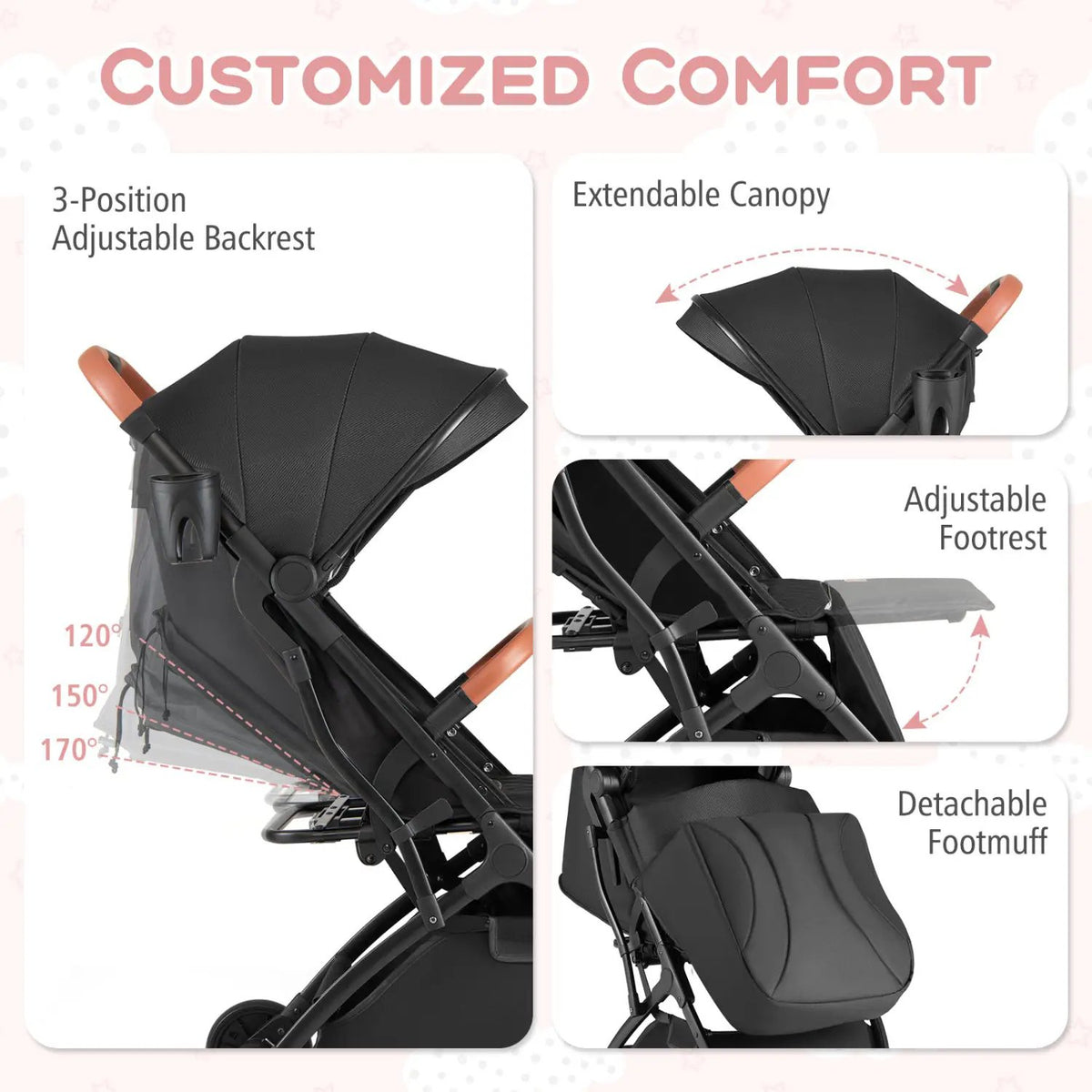 Lightweight Baby Stroller Compact Travel Stroller with One-Hand Folding by DirectDeals