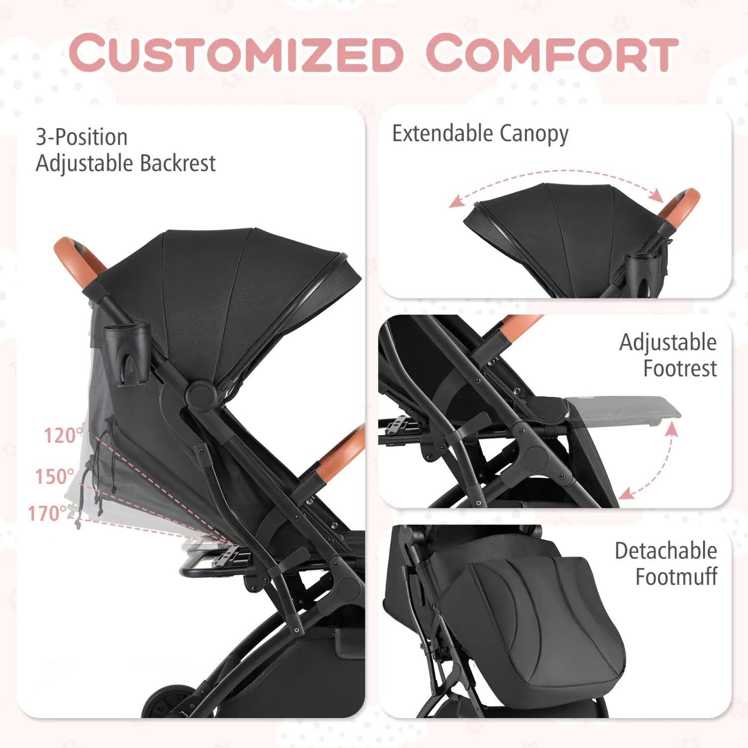 Lightweight Baby Stroller Compact Travel Stroller with One-Hand Folding by DirectDeals