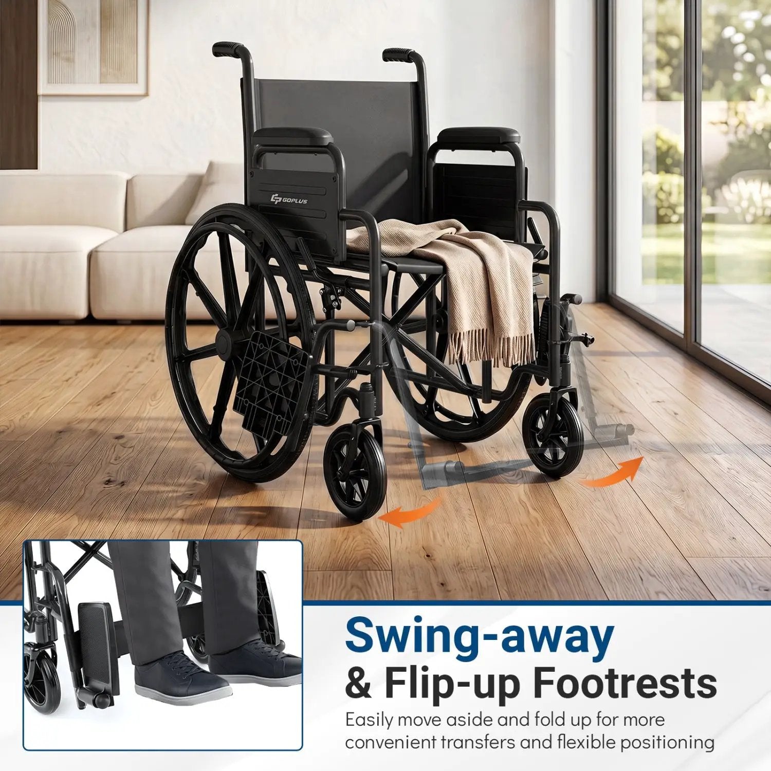 Folding Wheelchair for Adults with Swing-Away Footrest by DirectDeals