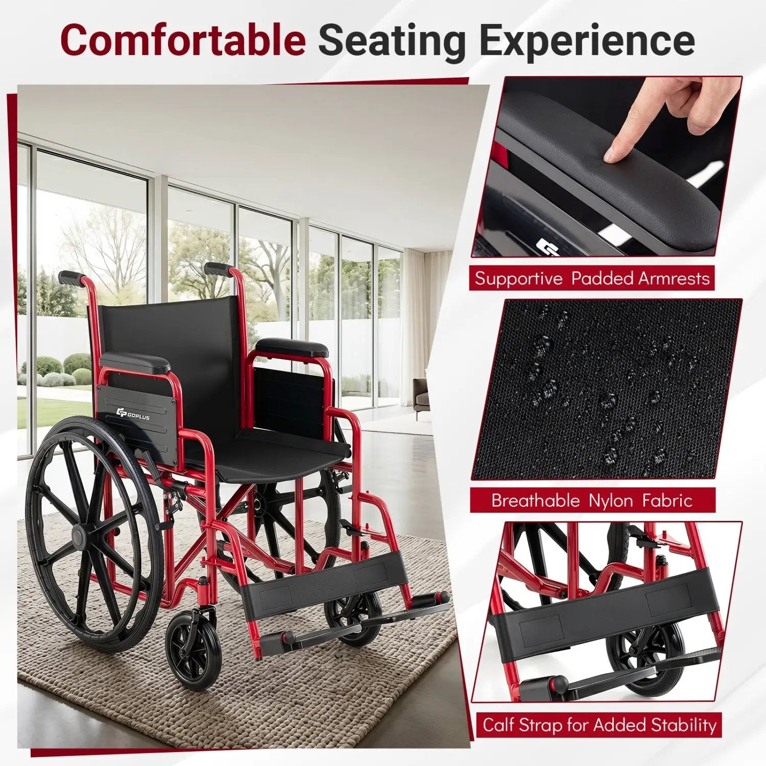 Folding Wheelchair for Adults with Swing-Away Footrest by DirectDeals