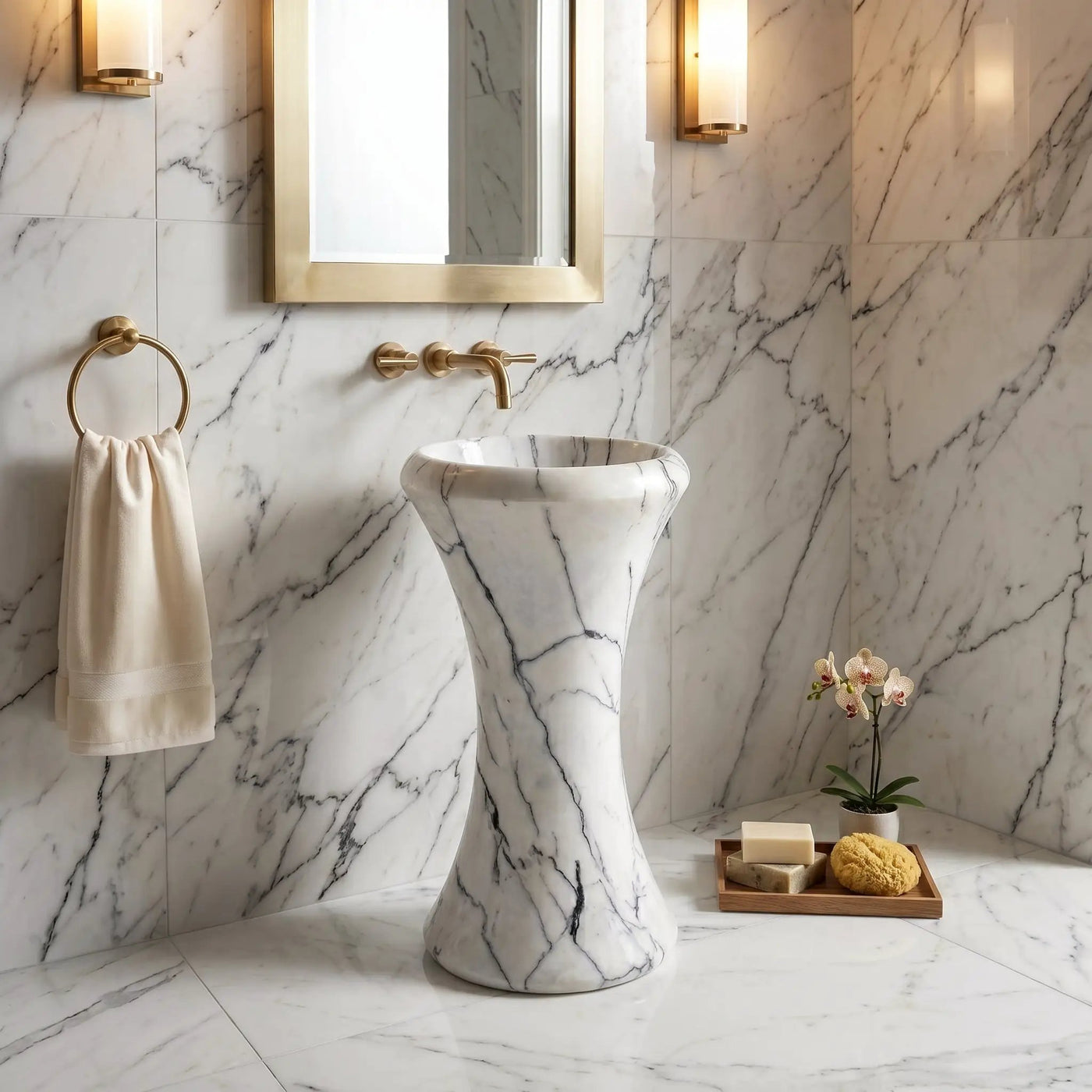 Lilac Marble Designer Pedestal Stand-Alone Bathroom Sink Polished 16x16x33.5 by GobekDesign