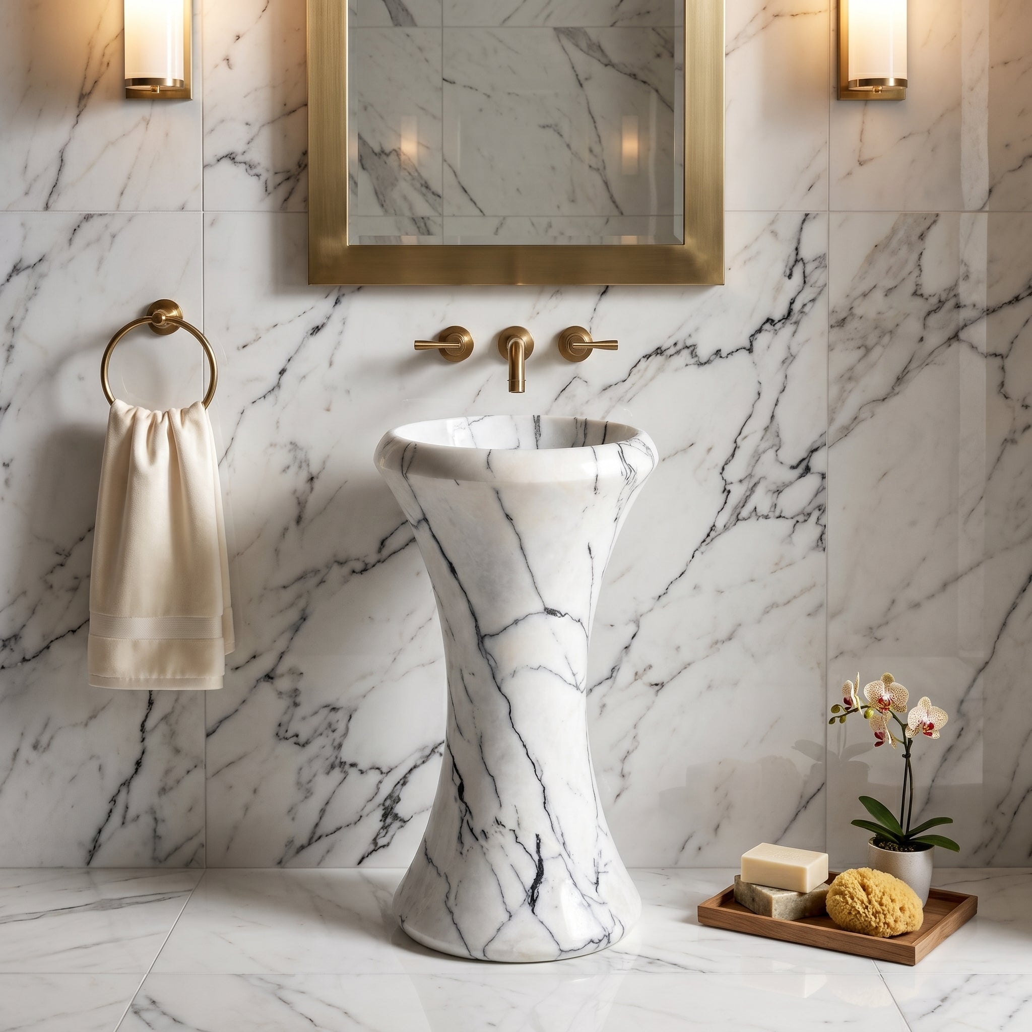 Lilac Marble Designer Pedestal Stand-Alone Bathroom Sink Polished 16x16x33.5 by GobekDesign