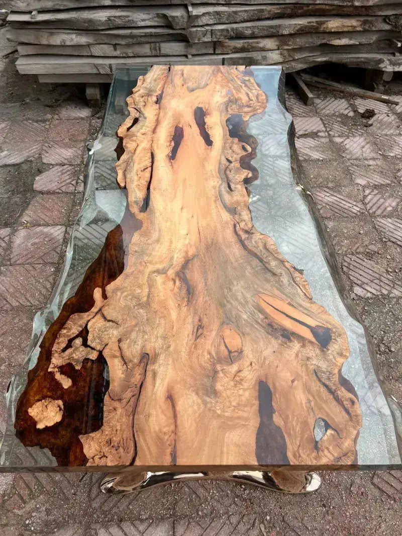 Natural Epoxy Side Dining Table Made Of Linden Wood | Aluminum Legs Featured by Gizz