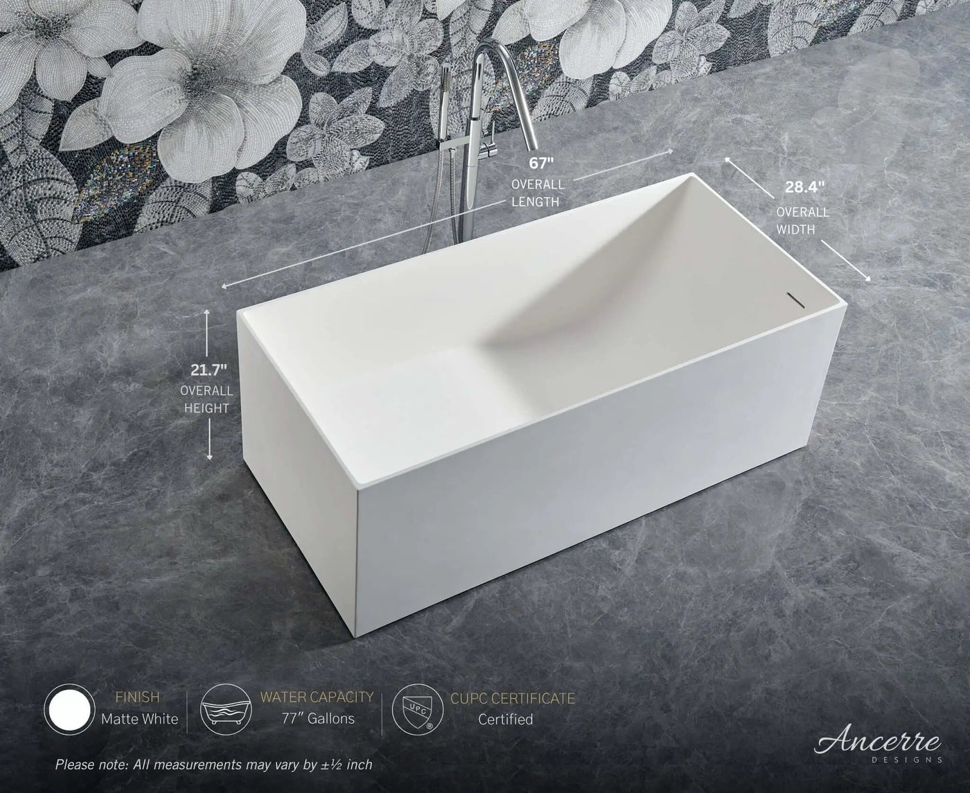 Linea Freestanding Solid Surface Bathtub by Ancerre Designs