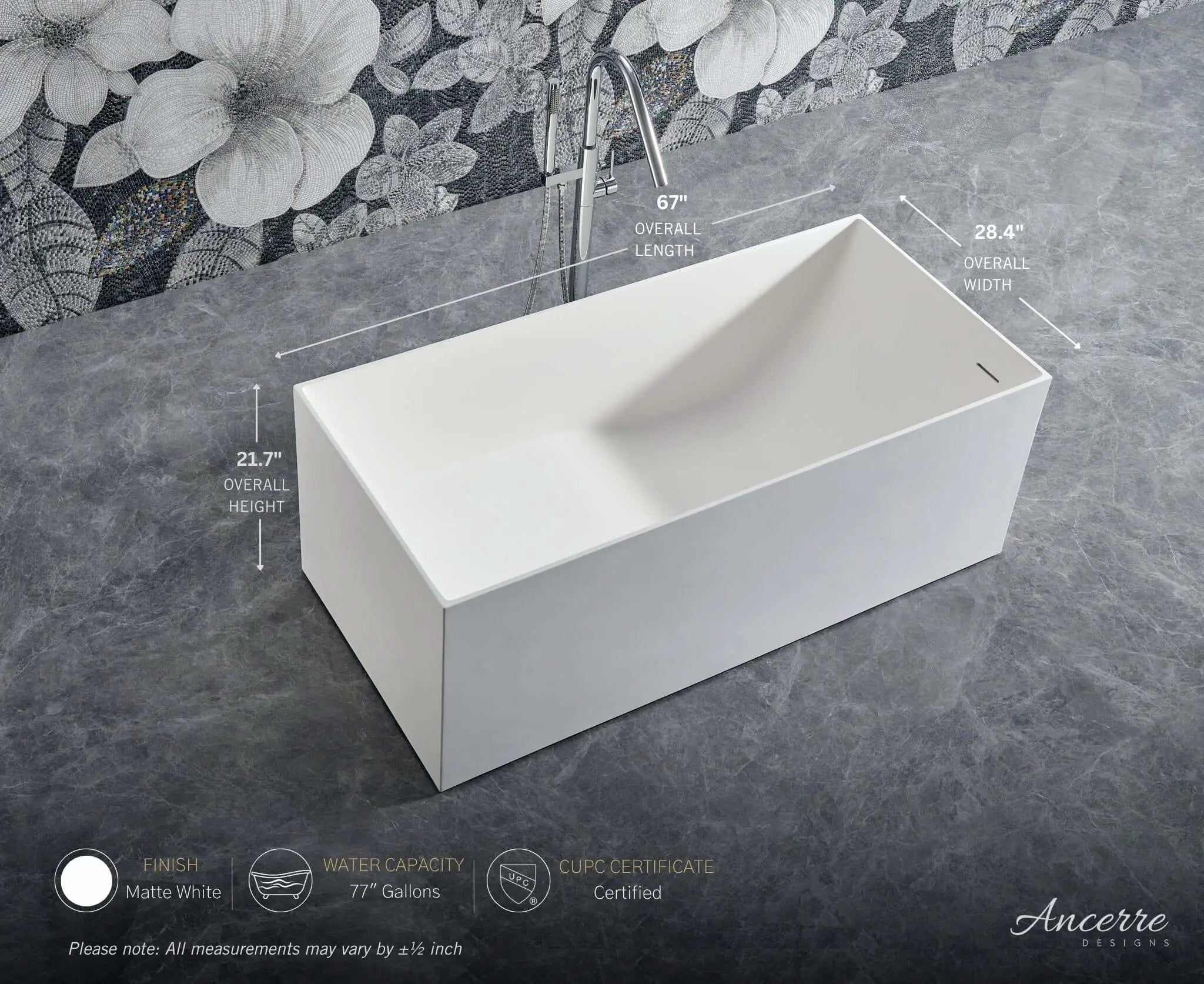 Linea Freestanding Solid Surface Bathtub by Ancerre Designs