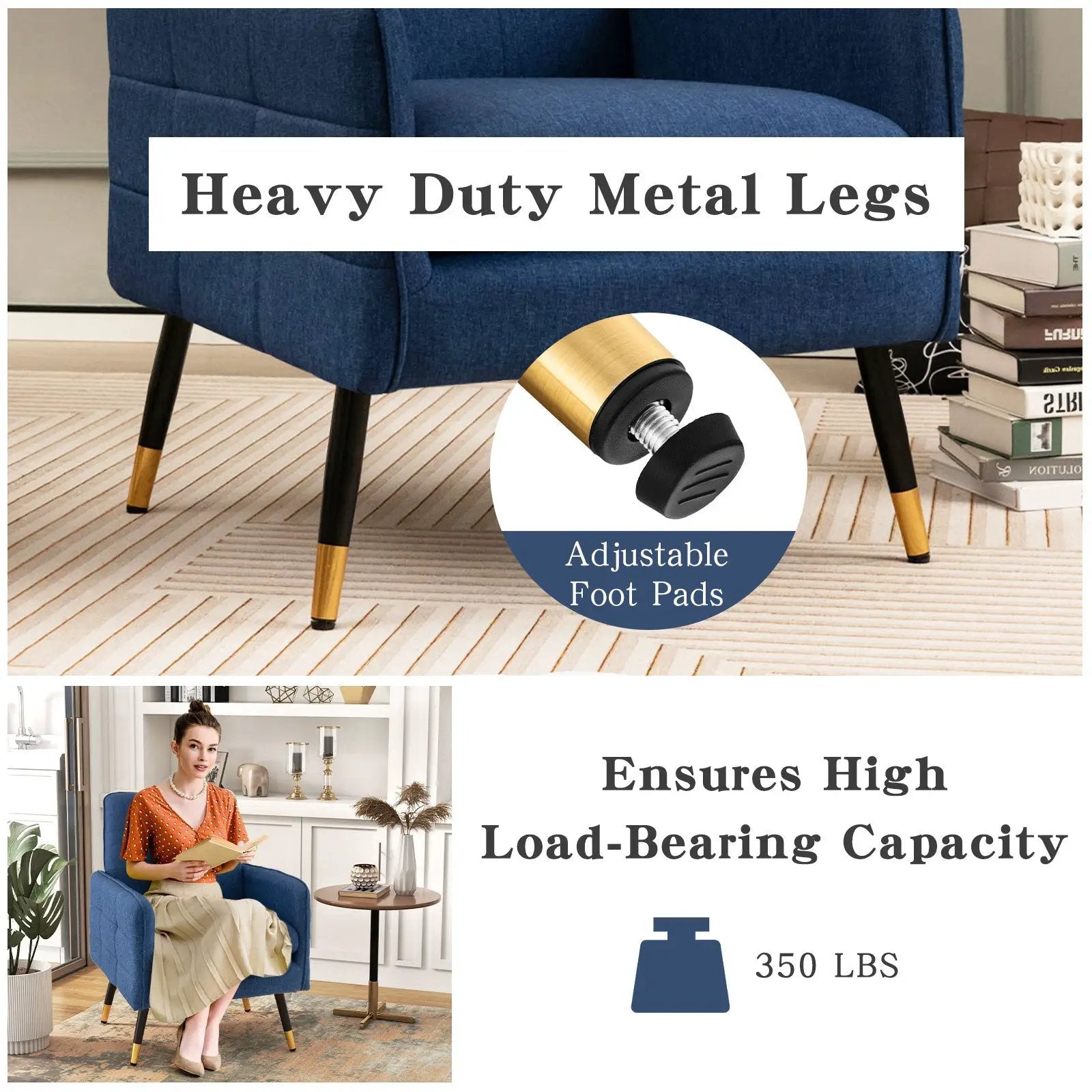 Linen Fabric Accent Chair with Removable Seat Cushion by DirectDeals
