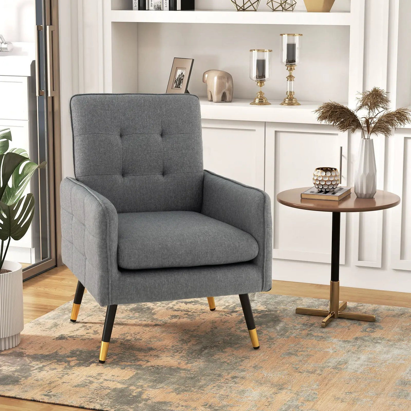 Linen Fabric Accent Chair with Removable Seat Cushion by DirectDeals
