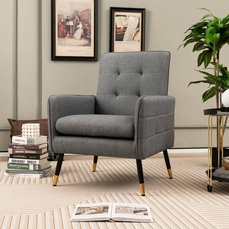 Linen Fabric Accent Chair with Removable Seat Cushion by DirectDeals