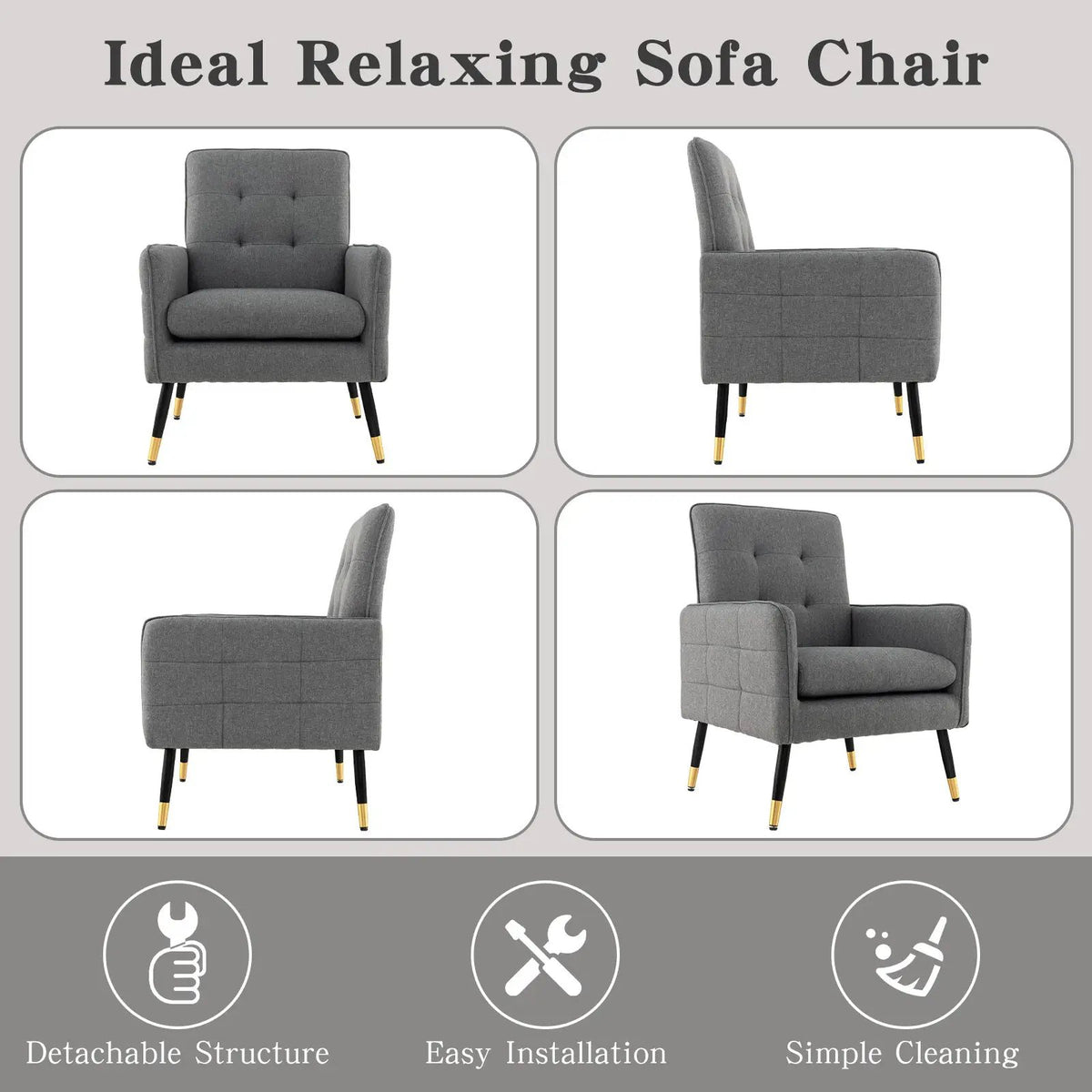 Linen Fabric Accent Chair with Removable Seat Cushion by DirectDeals