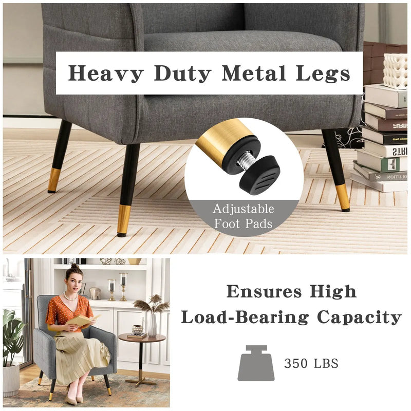 Linen Fabric Accent Chair with Removable Seat Cushion by DirectDeals