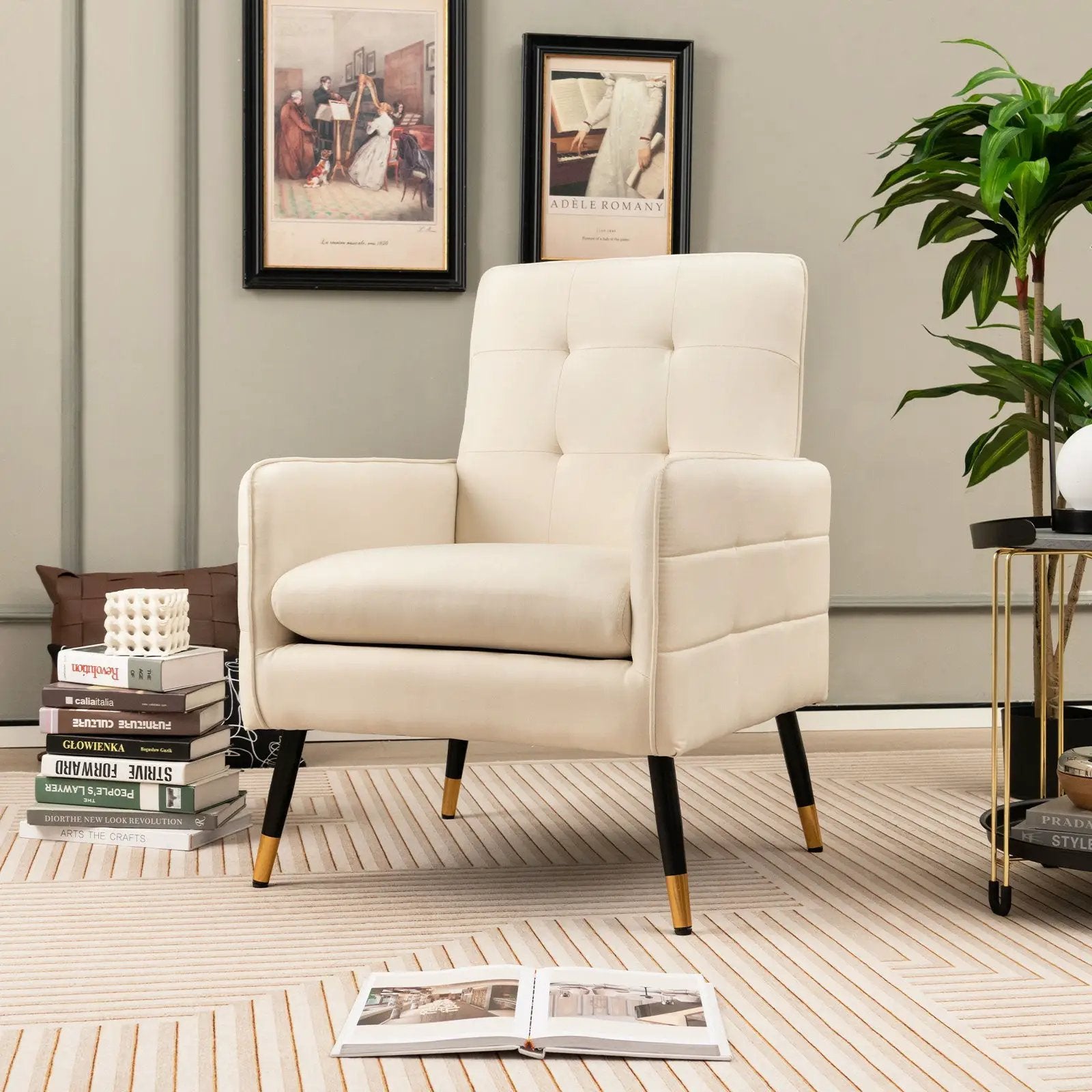 Linen Fabric Accent Chair with Removable Seat Cushion by DirectDeals